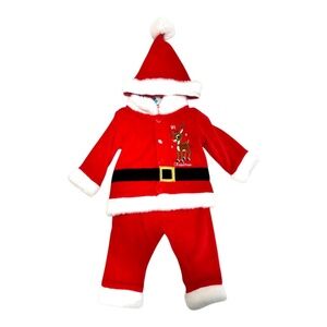 New Christmas Rudolph Reindeer 6 months Baby Santa 3 piece suit set with hat